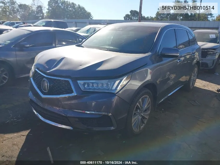 2017 Acura Mdx Technology Package VIN: 5FRYD3H57HB010514 Lot: 40611170