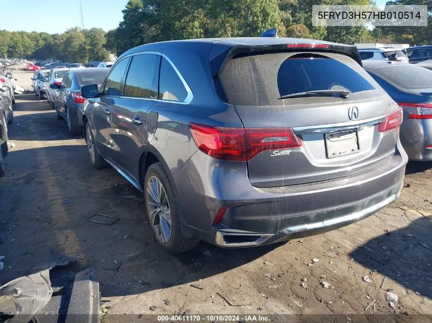 2017 Acura Mdx Technology Package VIN: 5FRYD3H57HB010514 Lot: 40611170