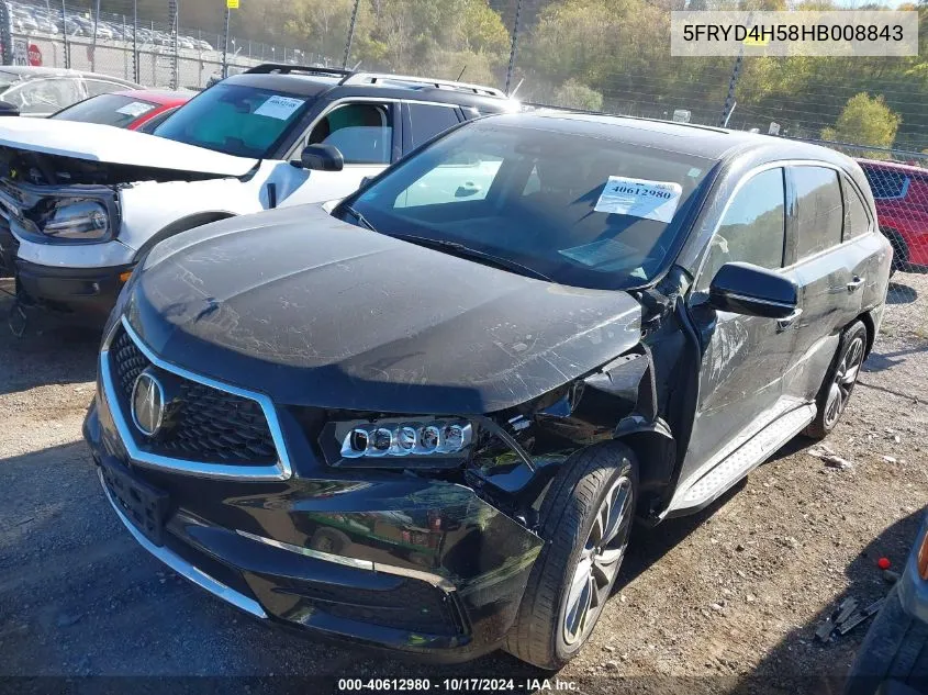 2017 Acura Mdx Technology VIN: 5FRYD4H58HB008843 Lot: 40612980