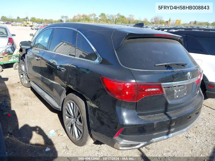 2017 Acura Mdx Technology VIN: 5FRYD4H58HB008843 Lot: 40612980