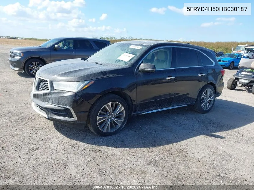 2017 Acura Mdx Technology Package VIN: 5FRYD4H50HB030187 Lot: 40703682