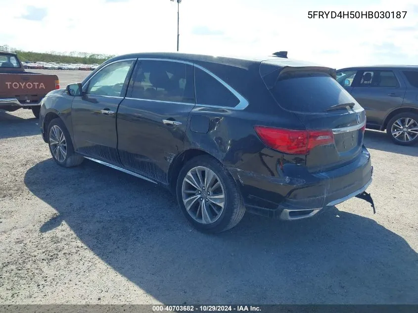 2017 Acura Mdx Technology Package VIN: 5FRYD4H50HB030187 Lot: 40703682