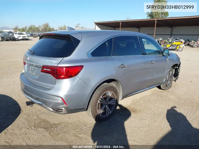 2017 Acura Mdx VIN: 5FRYD3H33HB012999 Lot: 40748995