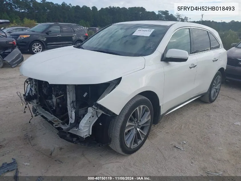 2017 Acura Mdx Technology Package VIN: 5FRYD4H52HB018493 Lot: 40750119