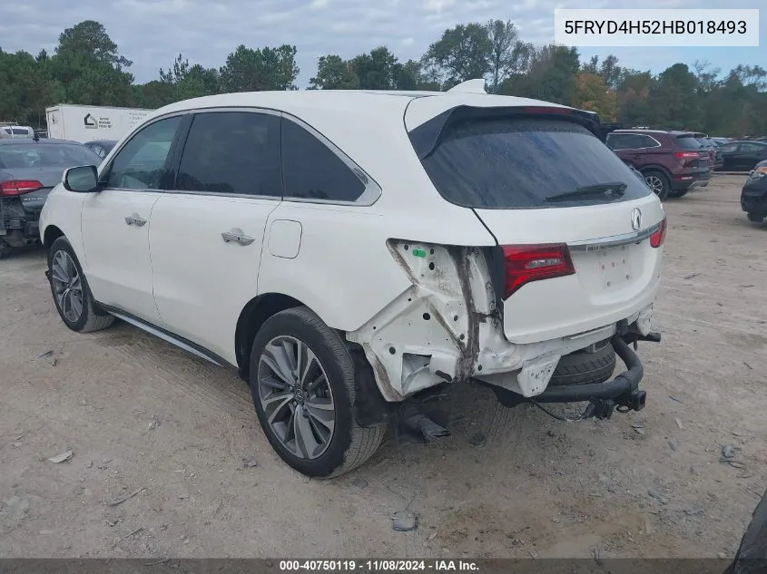 2017 Acura Mdx Technology Package VIN: 5FRYD4H52HB018493 Lot: 40750119