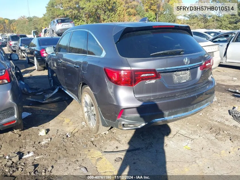 2017 Acura Mdx Technology Package VIN: 5FRYD3H57HB010514 Lot: 40761180