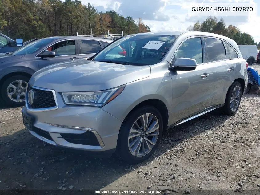 2017 Acura Mdx Technology Package VIN: 5J8YD4H56HL007870 Lot: 40794597