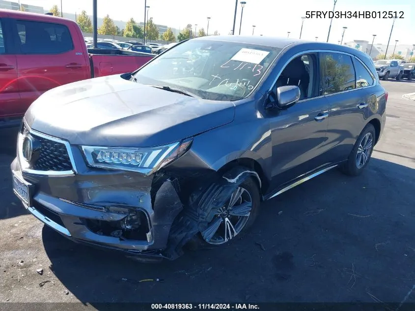 2017 Acura Mdx 3.5L (A9) VIN: 5FRYD3H34HB012512 Lot: 40819363