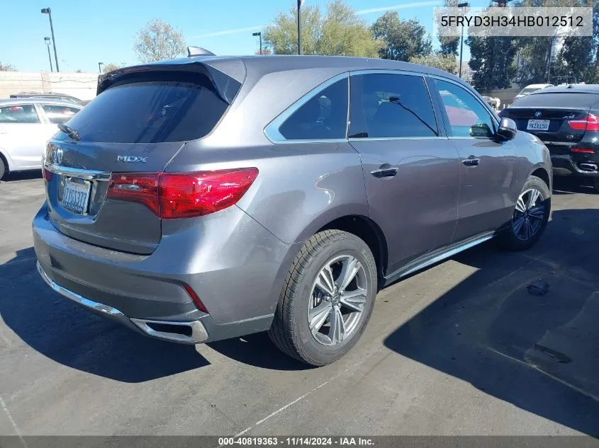 2017 Acura Mdx 3.5L (A9) VIN: 5FRYD3H34HB012512 Lot: 40819363