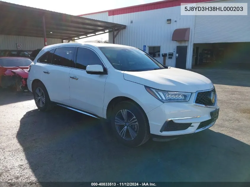 2017 Acura Mdx VIN: 5J8YD3H38HL000203 Lot: 40833513