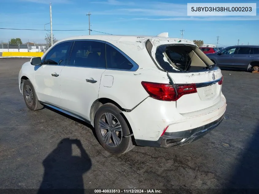 2017 Acura Mdx VIN: 5J8YD3H38HL000203 Lot: 40833513