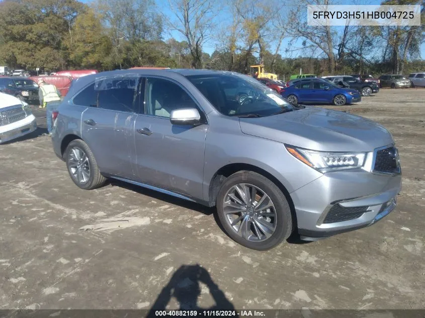 2017 Acura Mdx Technology Package VIN: 5FRYD3H51HB004725 Lot: 40882159