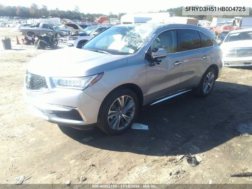 2017 Acura Mdx Technology Package VIN: 5FRYD3H51HB004725 Lot: 40882159