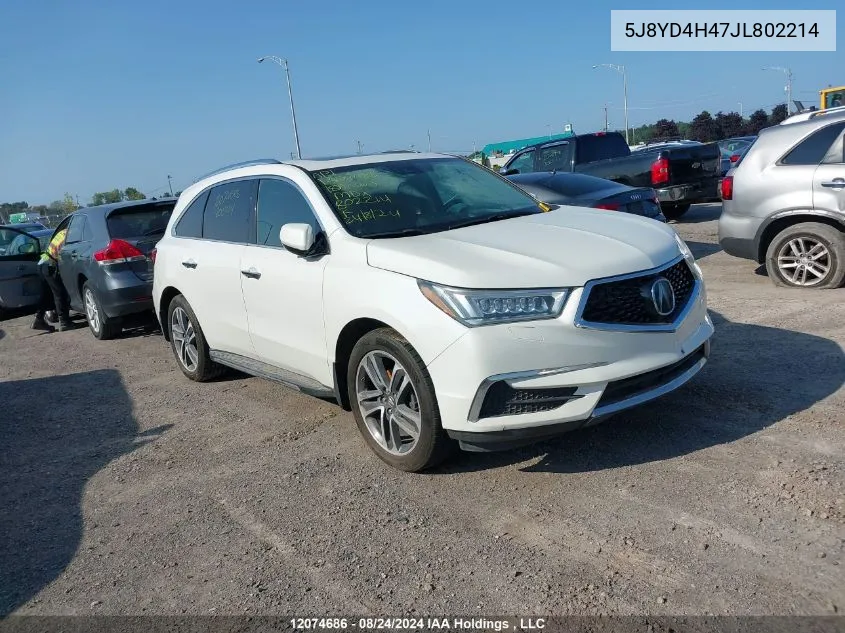 2018 Acura Mdx VIN: 5J8YD4H47JL802214 Lot: 12074686