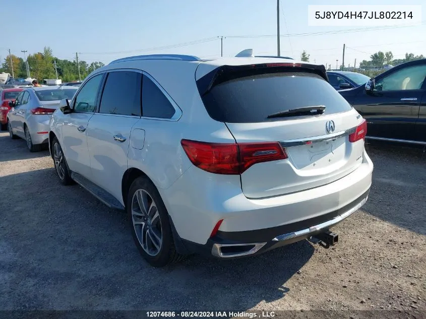 2018 Acura Mdx VIN: 5J8YD4H47JL802214 Lot: 12074686