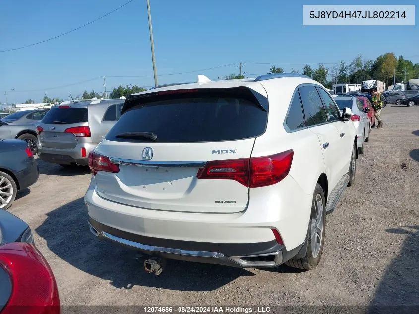 2018 Acura Mdx VIN: 5J8YD4H47JL802214 Lot: 12074686