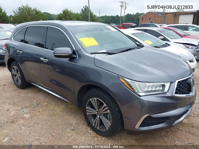 2018 Acura Mdx VIN: 5J8YD4H38JL012833 Lot: 39903974