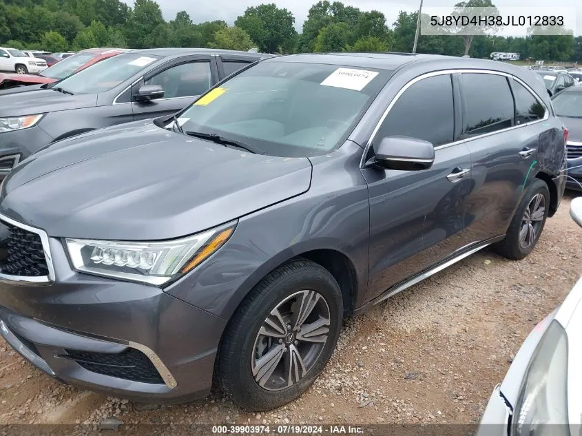 2018 Acura Mdx VIN: 5J8YD4H38JL012833 Lot: 39903974