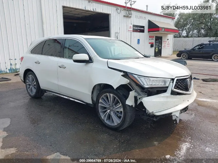 5J8YD4H59JL003981 2018 Acura Mdx Technology Package Acurawatch Plus Pkg