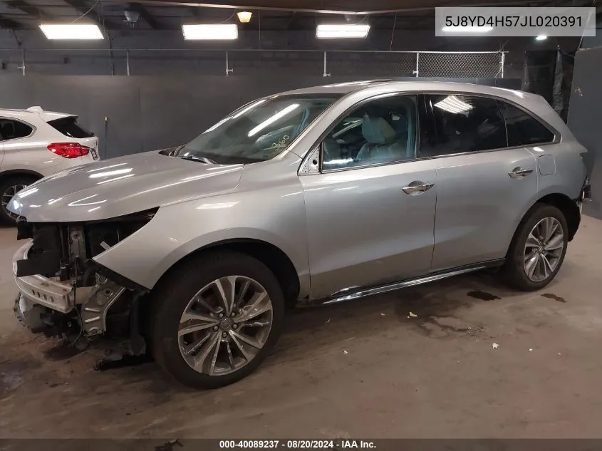 2018 Acura Mdx Technology Package Acurawatch Plus Pkg VIN: 5J8YD4H57JL020391 Lot: 40089237