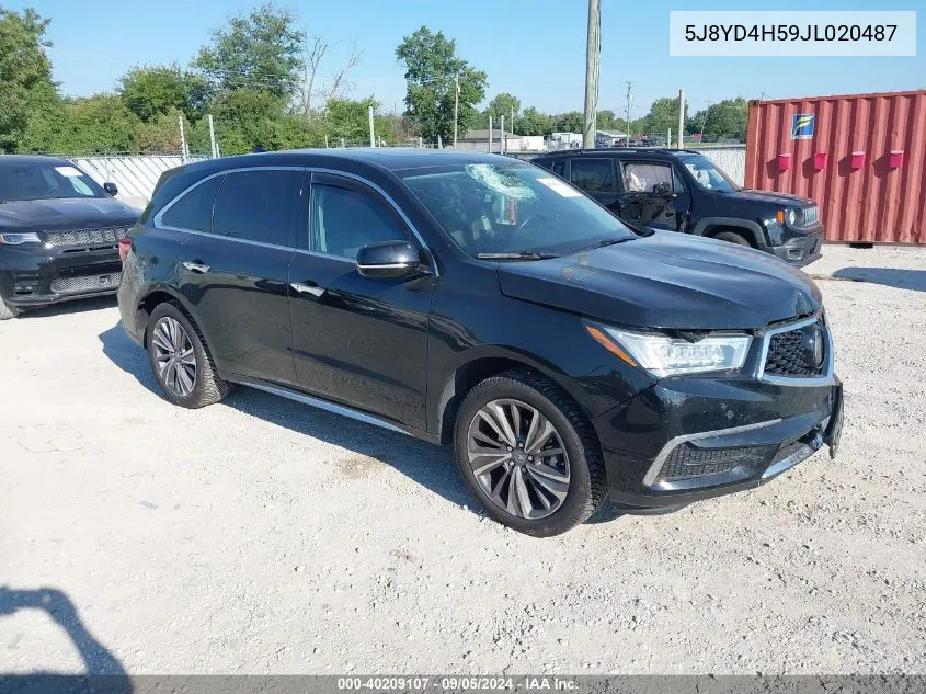 2018 Acura Mdx Technology Package Acurawatch Plus Pkg VIN: 5J8YD4H59JL020487 Lot: 40209107