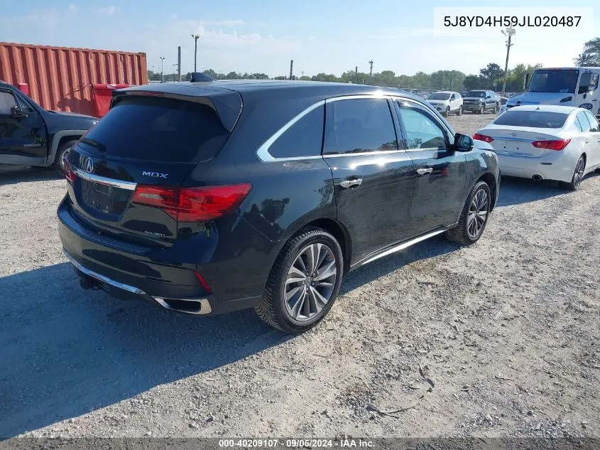 2018 Acura Mdx Technology Package Acurawatch Plus Pkg VIN: 5J8YD4H59JL020487 Lot: 40209107