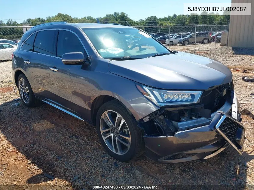 2018 Acura Mdx Advance Package VIN: 5J8YD3H87JL002087 Lot: 40247498