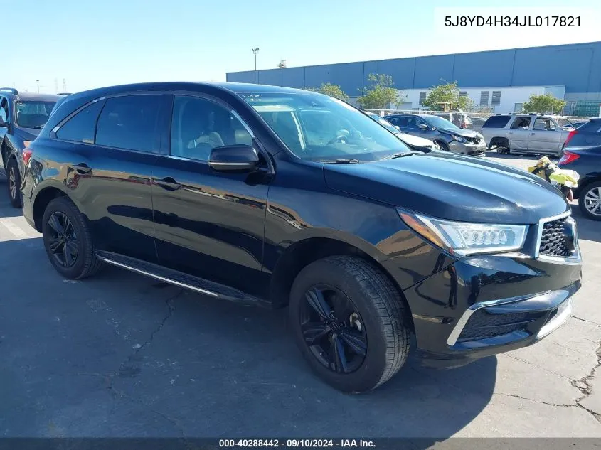 5J8YD4H34JL017821 2018 Acura Mdx