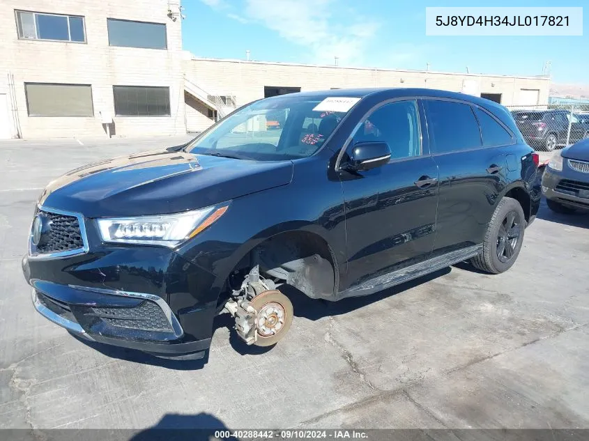 2018 Acura Mdx VIN: 5J8YD4H34JL017821 Lot: 40288442