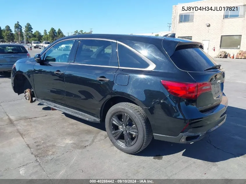 2018 Acura Mdx VIN: 5J8YD4H34JL017821 Lot: 40288442