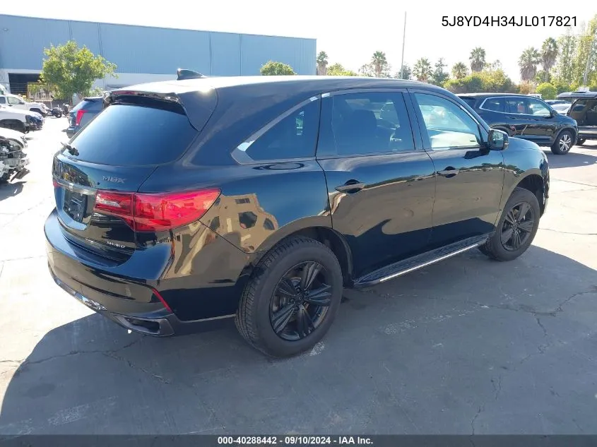 2018 Acura Mdx VIN: 5J8YD4H34JL017821 Lot: 40288442