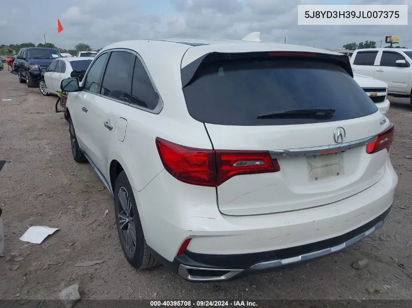 2018 Acura Mdx VIN: 5J8YD3H39JL007375 Lot: 40395708