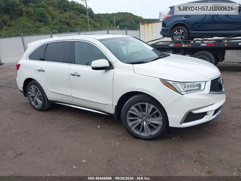 2018 Acura Mdx Technology Package Acurawatch Plus Pkg VIN: 5J8YD4H57JL000626 Lot: 40445698