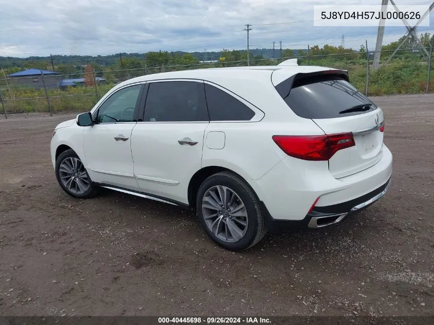 2018 Acura Mdx Technology Package Acurawatch Plus Pkg VIN: 5J8YD4H57JL000626 Lot: 40445698