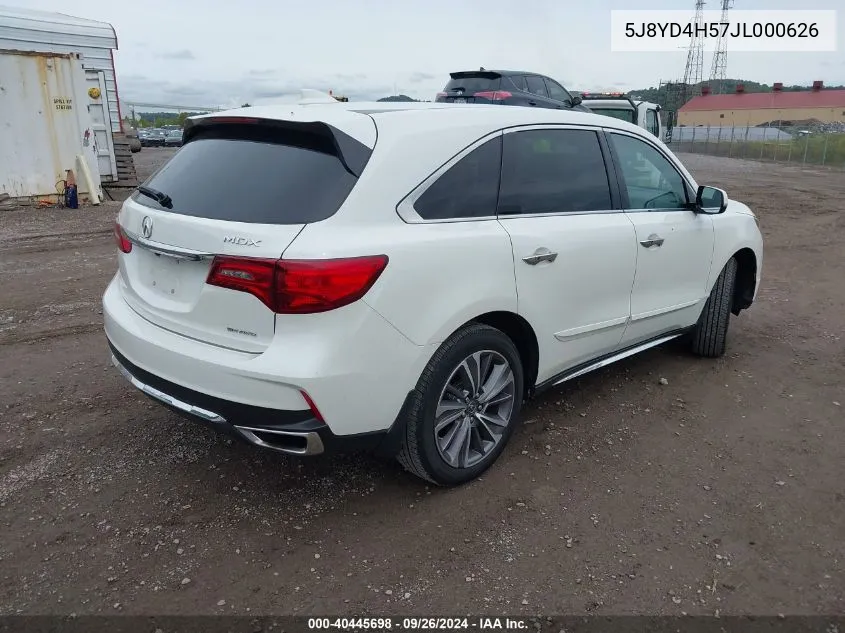 2018 Acura Mdx Technology Package Acurawatch Plus Pkg VIN: 5J8YD4H57JL000626 Lot: 40445698