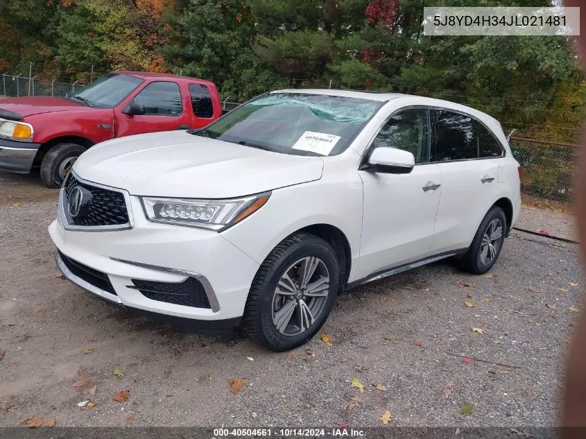 2018 Acura Mdx VIN: 5J8YD4H34JL021481 Lot: 40504661