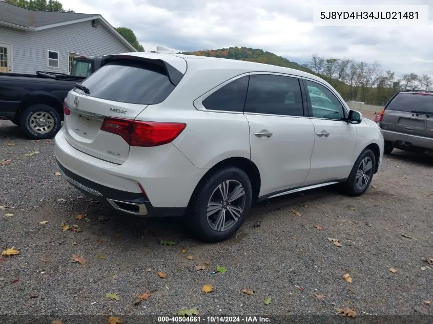 2018 Acura Mdx VIN: 5J8YD4H34JL021481 Lot: 40504661