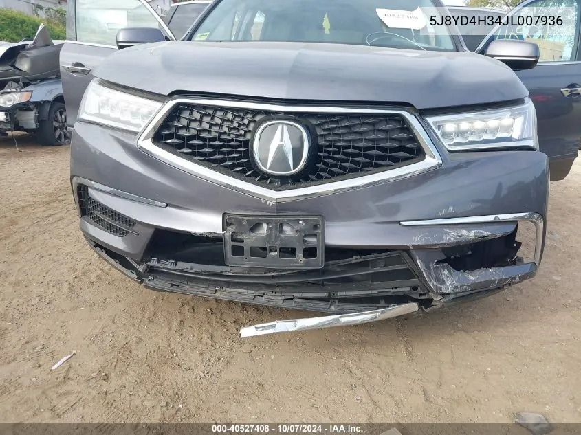 2018 Acura Mdx VIN: 5J8YD4H34JL007936 Lot: 40527408