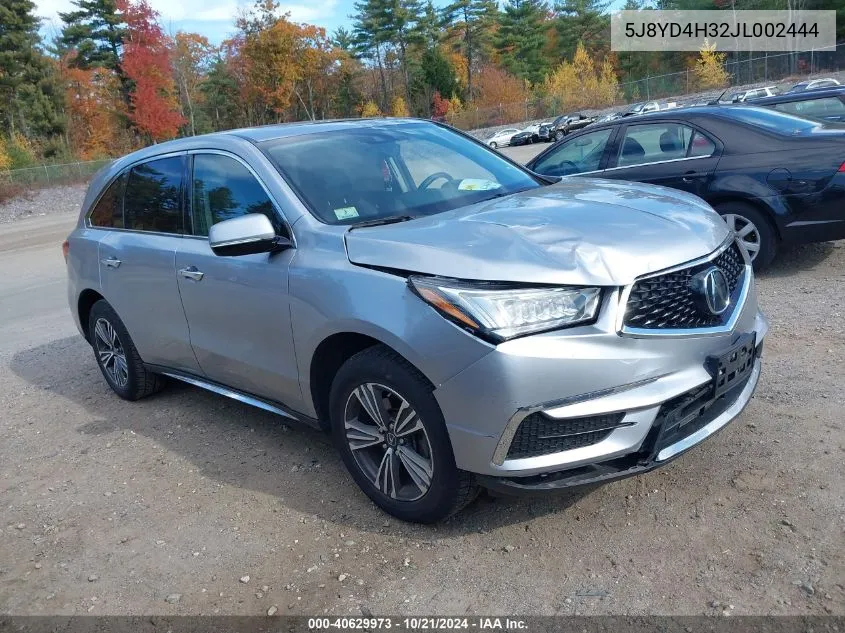 2018 Acura Mdx VIN: 5J8YD4H32JL002444 Lot: 40629973