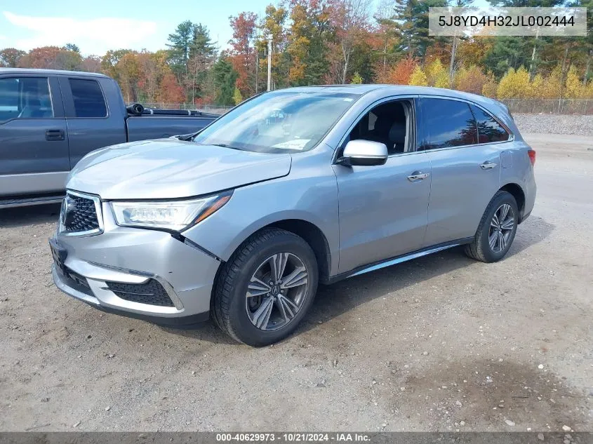 2018 Acura Mdx VIN: 5J8YD4H32JL002444 Lot: 40629973