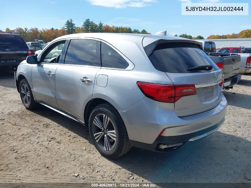 2018 Acura Mdx VIN: 5J8YD4H32JL002444 Lot: 40629973