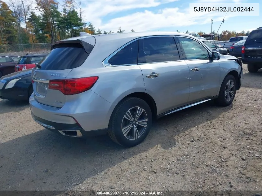 2018 Acura Mdx VIN: 5J8YD4H32JL002444 Lot: 40629973