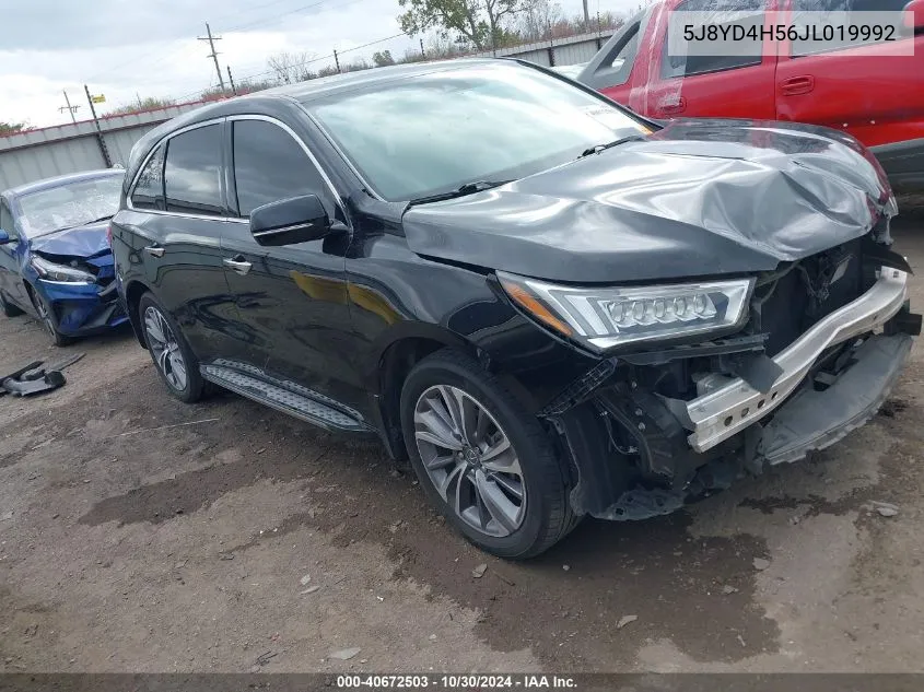 2018 Acura Mdx Technology Package Acurawatch Plus Pkg VIN: 5J8YD4H56JL019992 Lot: 40672503