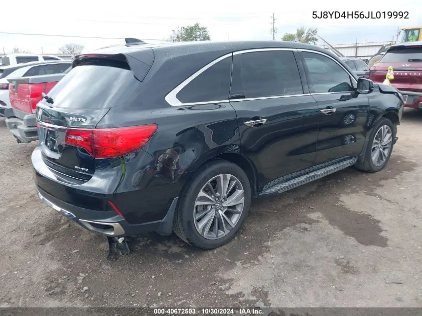 2018 Acura Mdx Technology Package Acurawatch Plus Pkg VIN: 5J8YD4H56JL019992 Lot: 40672503