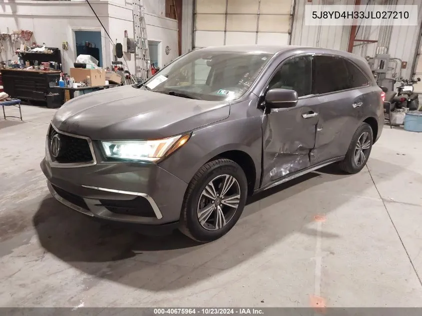 2018 Acura Mdx VIN: 5J8YD4H33JL027210 Lot: 40675964