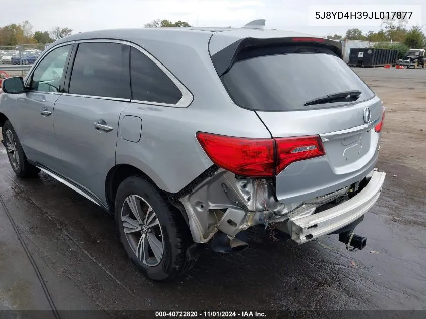 2018 Acura Mdx VIN: 5J8YD4H39JL017877 Lot: 40722820