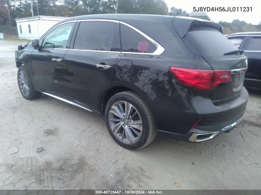 2018 Acura Mdx Technology Package Acurawatch Plus Pkg VIN: 5J8YD4H56JL011231 Lot: 40725447