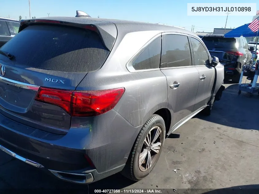 2018 Acura Mdx VIN: 5J8YD3H31JL010898 Lot: 40727058