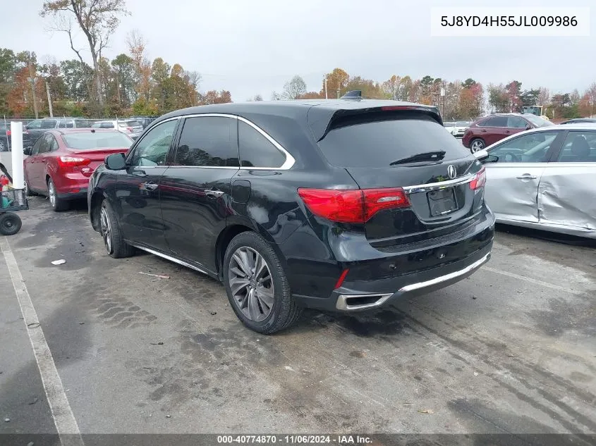 2018 Acura Mdx Technology Package Acurawatch Plus Pkg VIN: 5J8YD4H55JL009986 Lot: 40774870