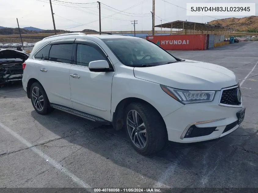 2018 Acura Mdx Advance Package VIN: 5J8YD4H83JL023945 Lot: 40788058